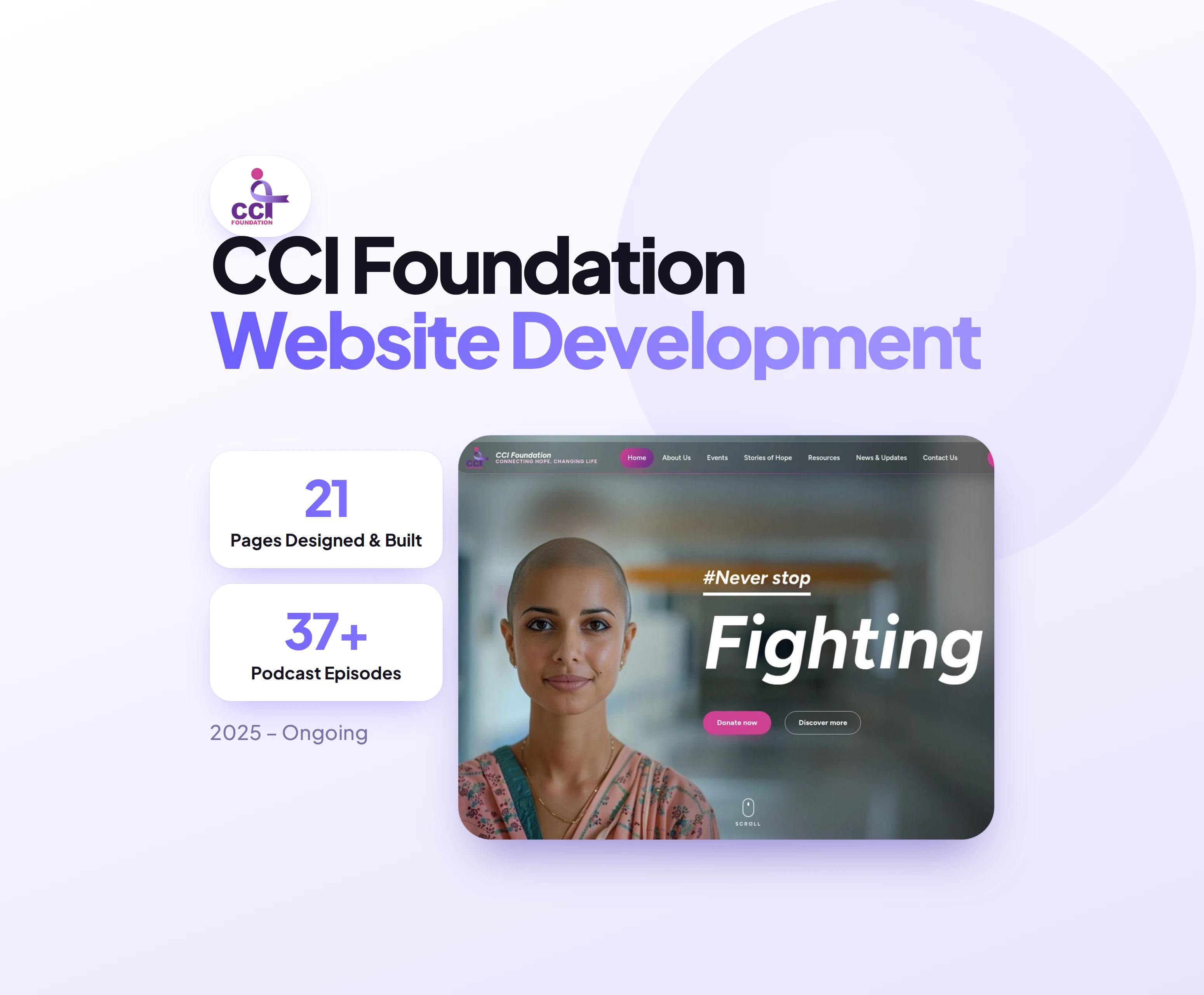CCI Foundation website development: 21 pages designed and built, 37+ podcast episodes integrated