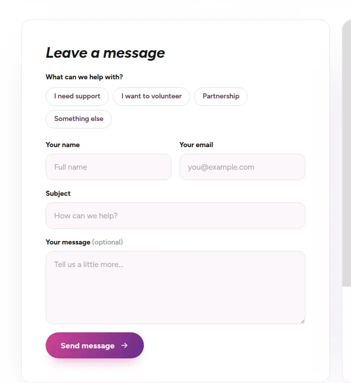 Contact form where visitors choose what they need help with
