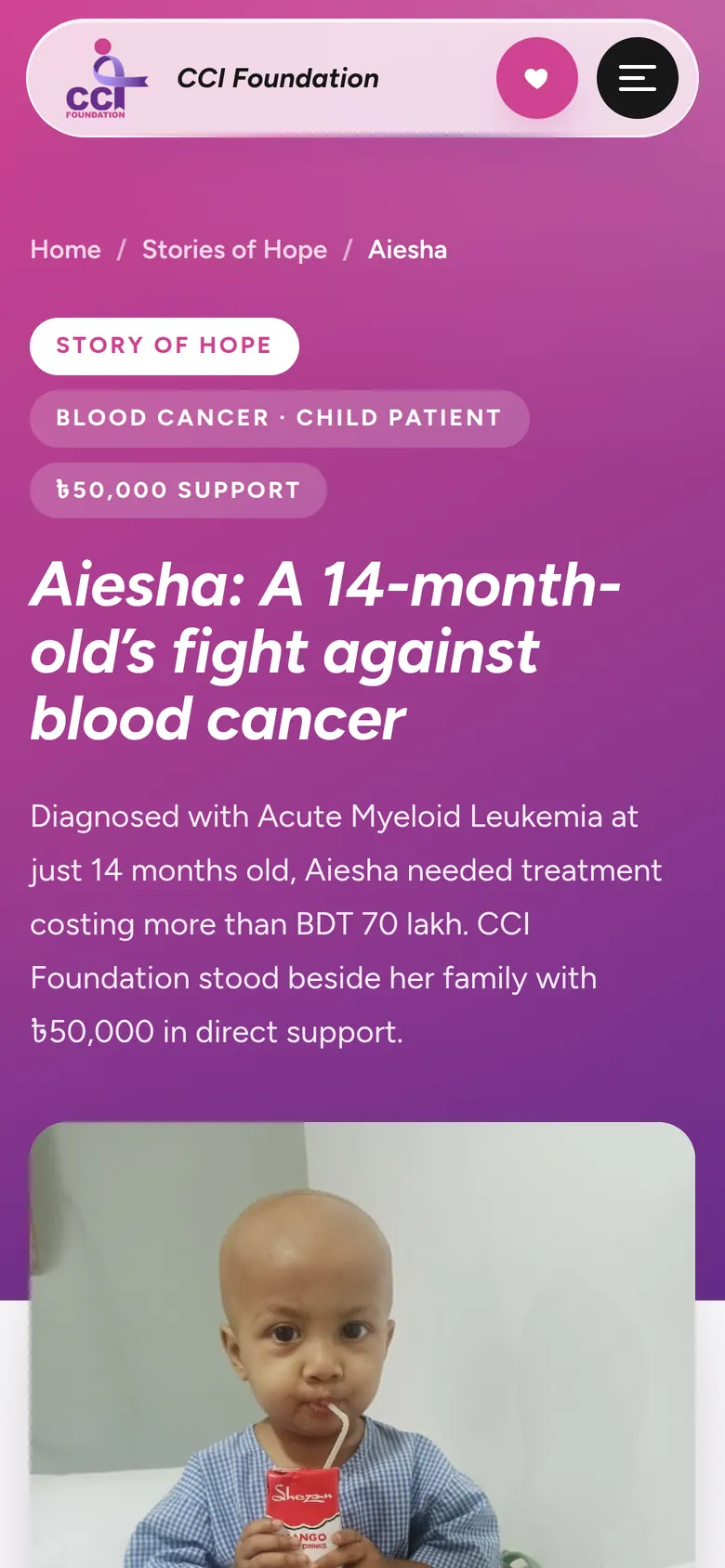 Aiesha's story of hope on mobile