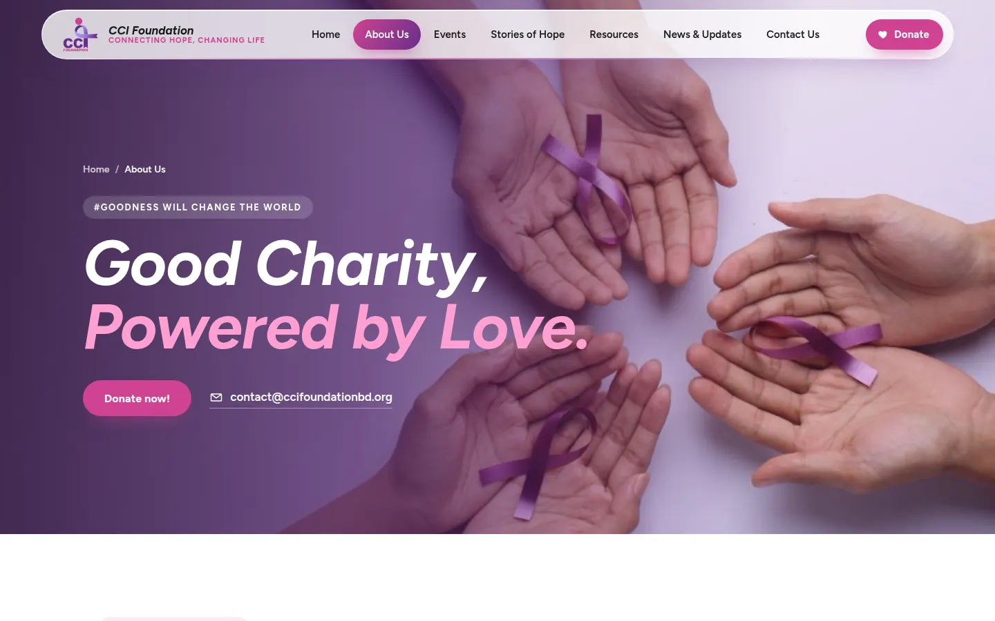 CCI Foundation About Us page: Good Charity, Powered by Love