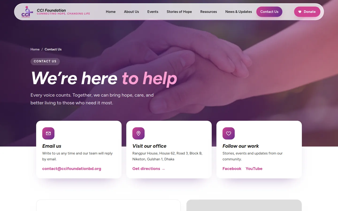 CCI Foundation Contact Us page: We're here to help