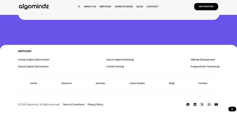 Algomindz navigation menu and footer