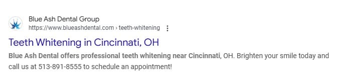 Example of targeted keyword