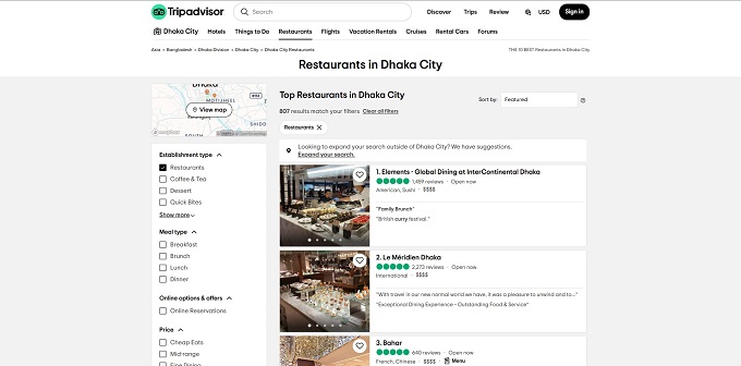 Tripadvisor’s list of top 10 restaurants in Dhaka